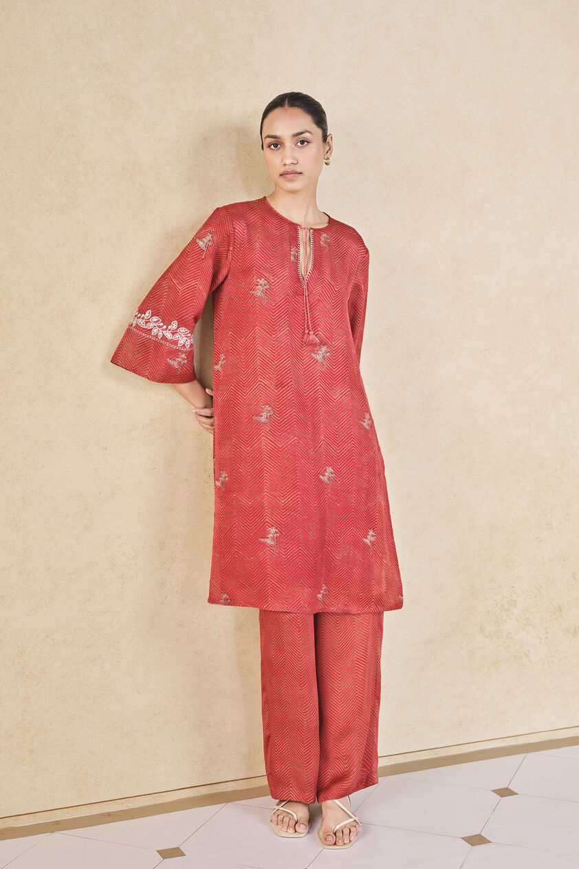 Roisin Handcrafted Ajrakh Co-ord - Red, Red, image 4
